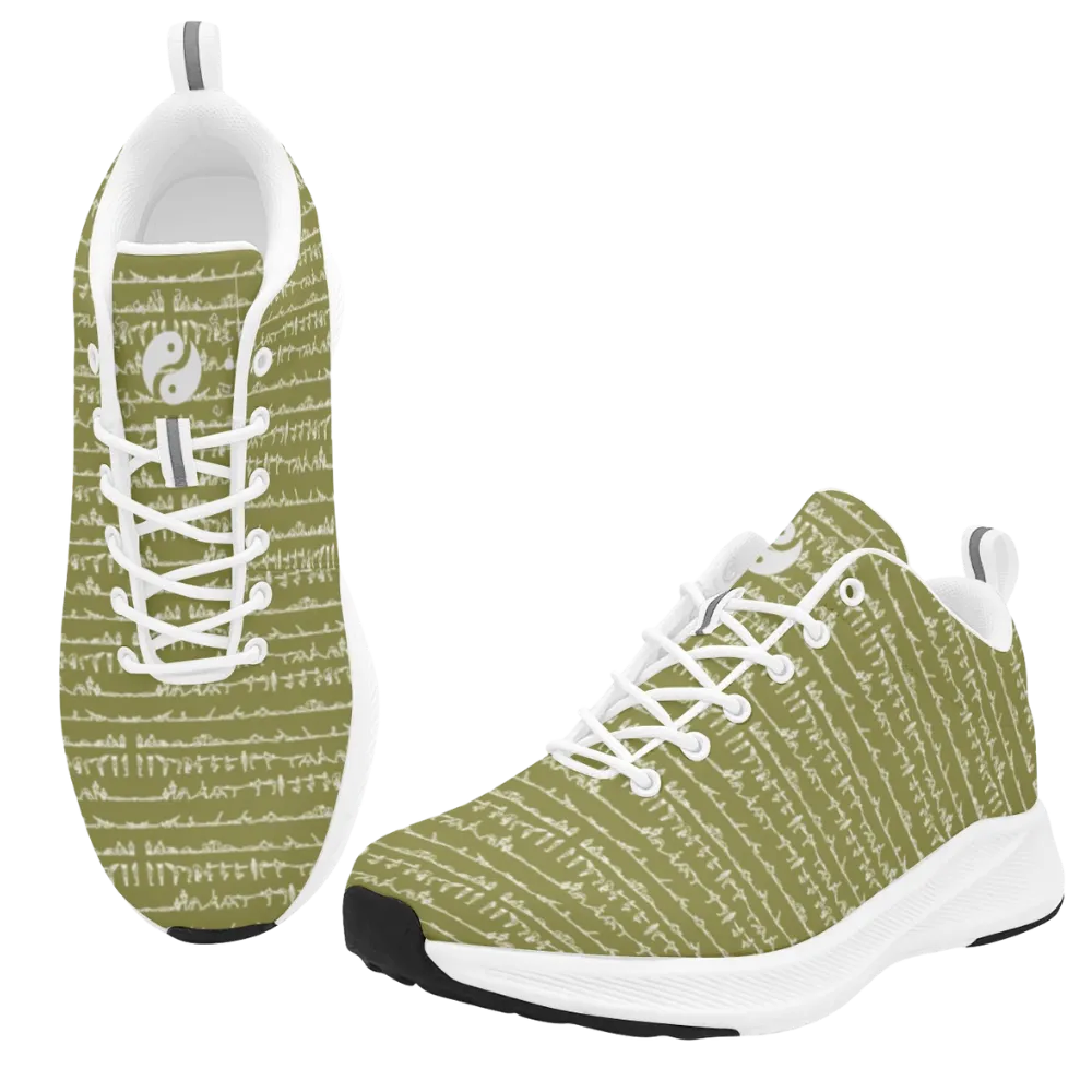 Bikram Ember iSquared Women Runners in olive green with a textured pattern, featuring white laces and a black outsole.
