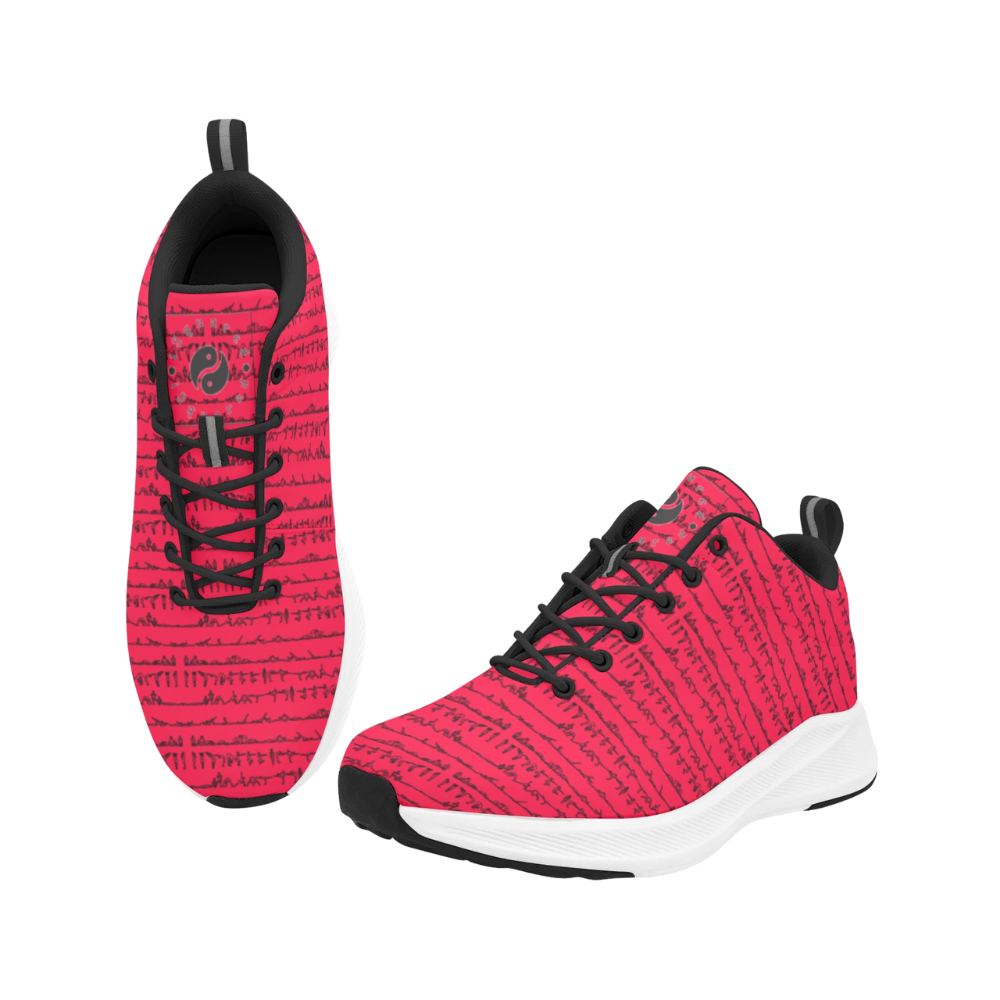 Red iSquared Men Runners featuring a textured pattern, black accents, and a white rubber outsole for comfort and traction.