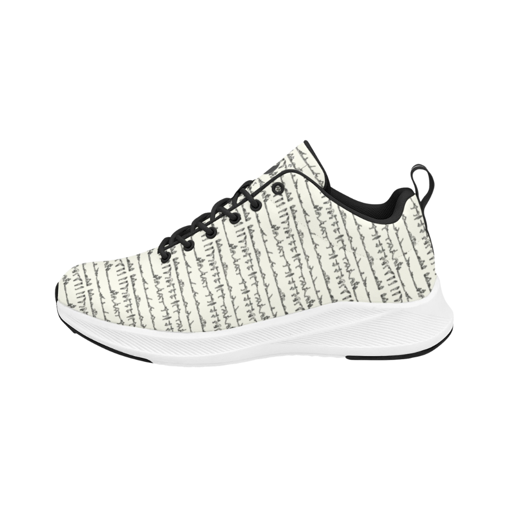 Bikram Series iSquared Men Runners with a textured off-white upper featuring black line patterns and a white sole.
