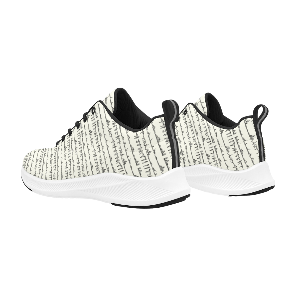Bikram Series iSquared Men Runners featuring a white patterned upper with black accents and a sleek rubber outsole.