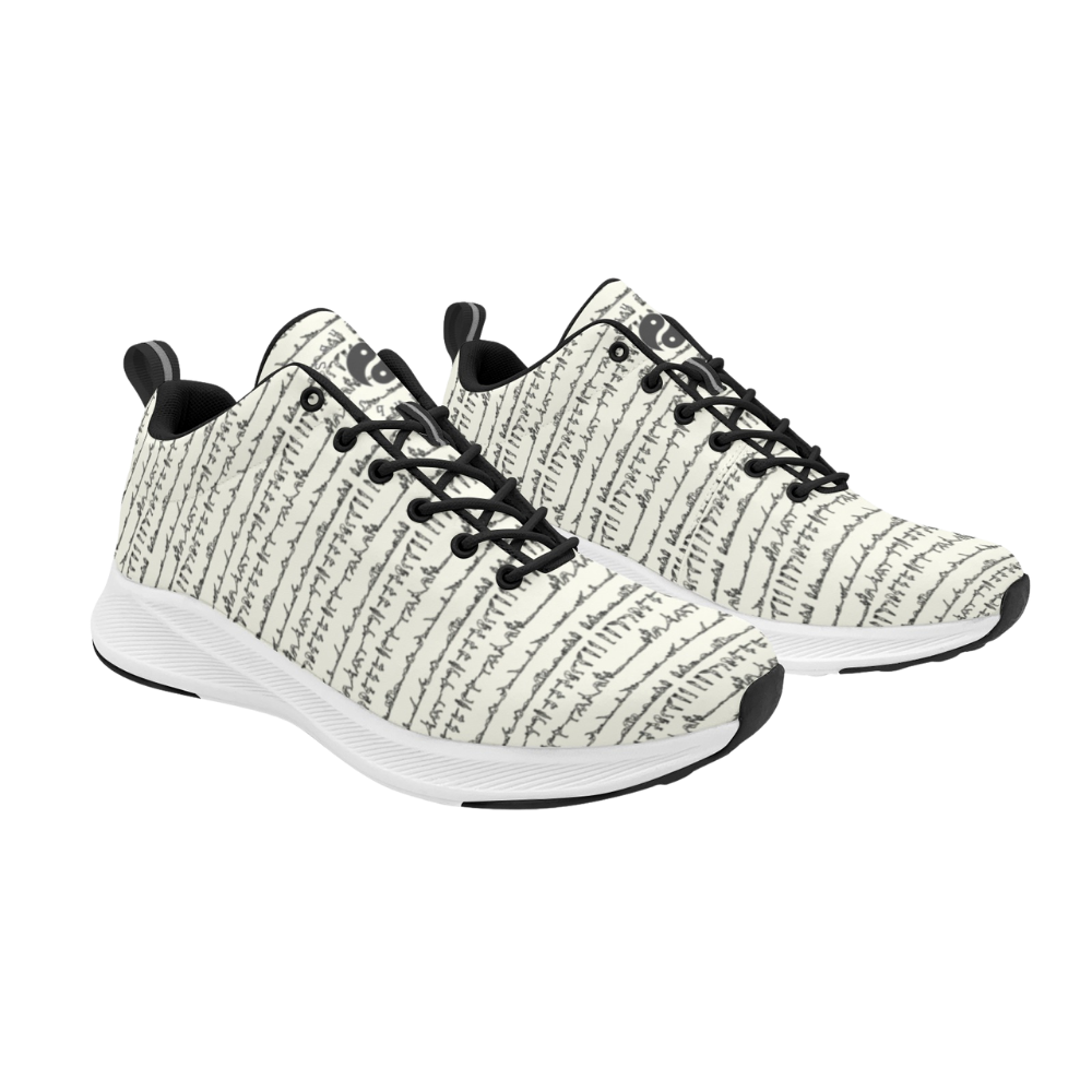 Bikram Series - iSquared Men Runners featuring a white faux suede upper with black abstract pattern and black laces.