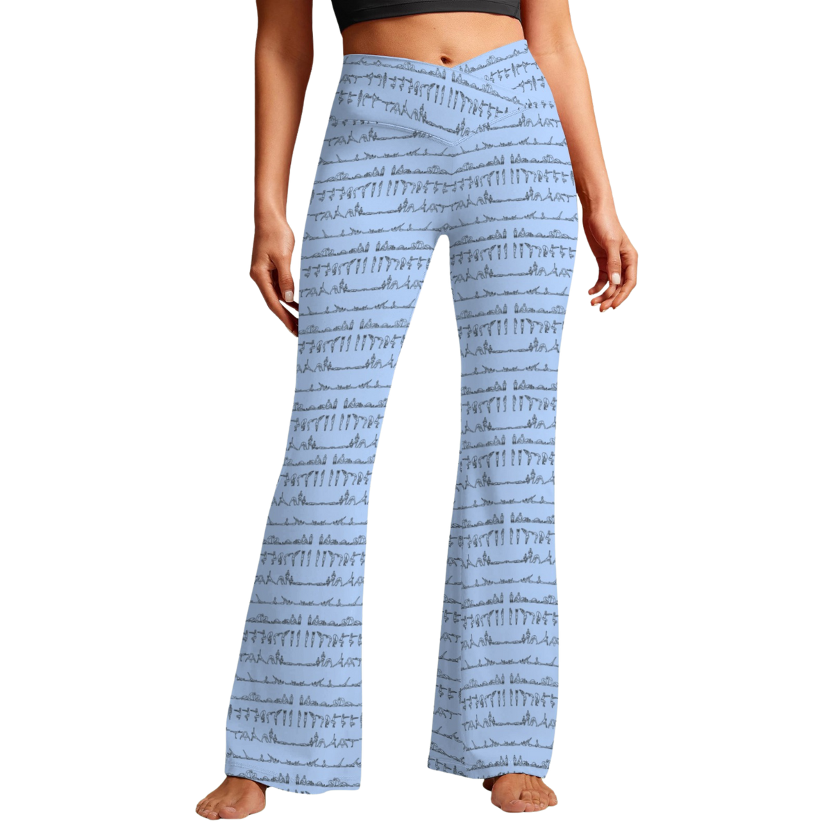 Bikram Pastel Cross Waisted Flare Leggings with crossover waistband, V seam, and flare leg silhouette