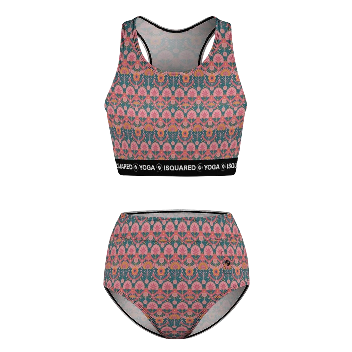 Jaipur Love hot yoga bikini set with quick-dry stretch fabric, detachable pads, and bold Rajasthan-inspired print