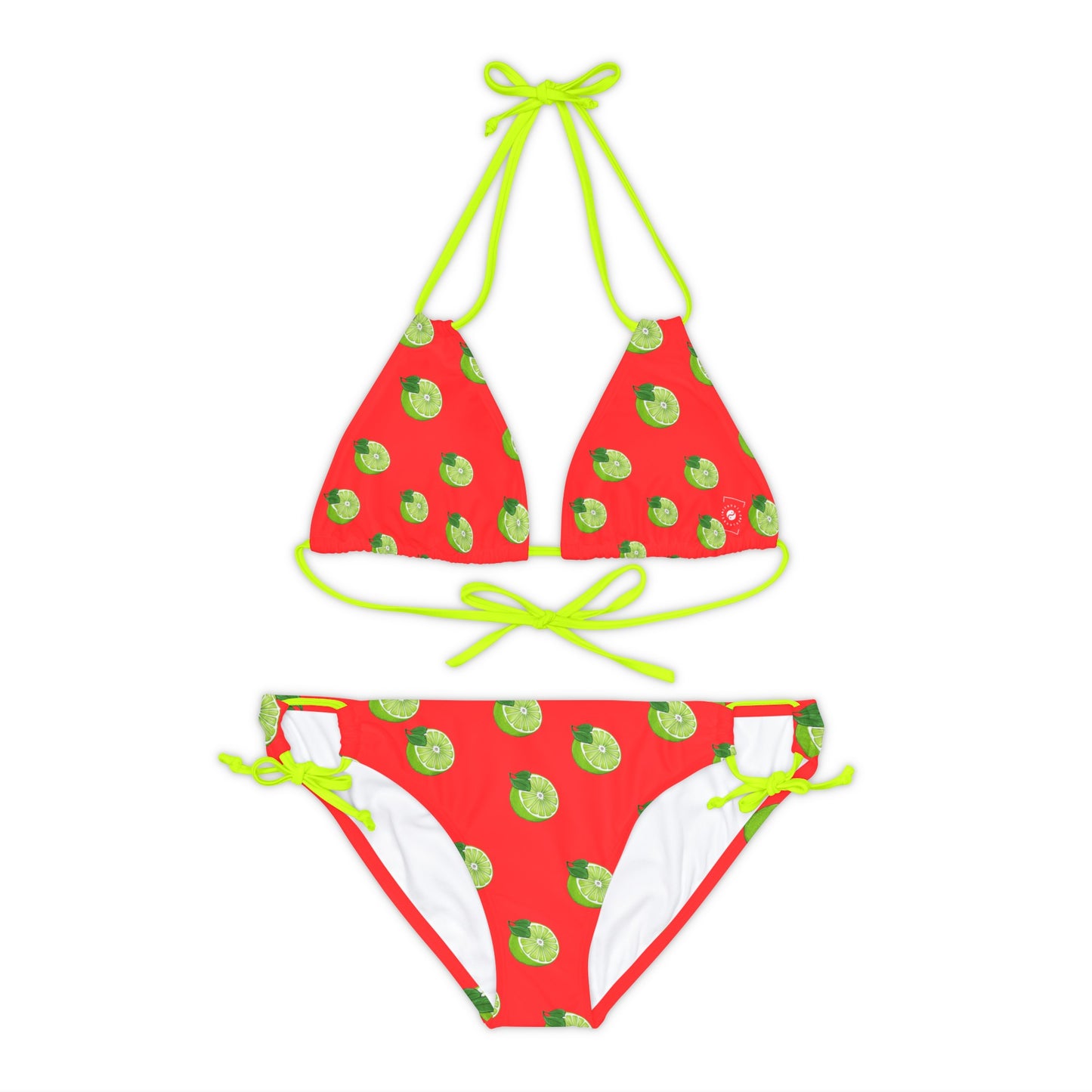 #FF3131 Bright Orange + Lime - Lace-up Bikini Set