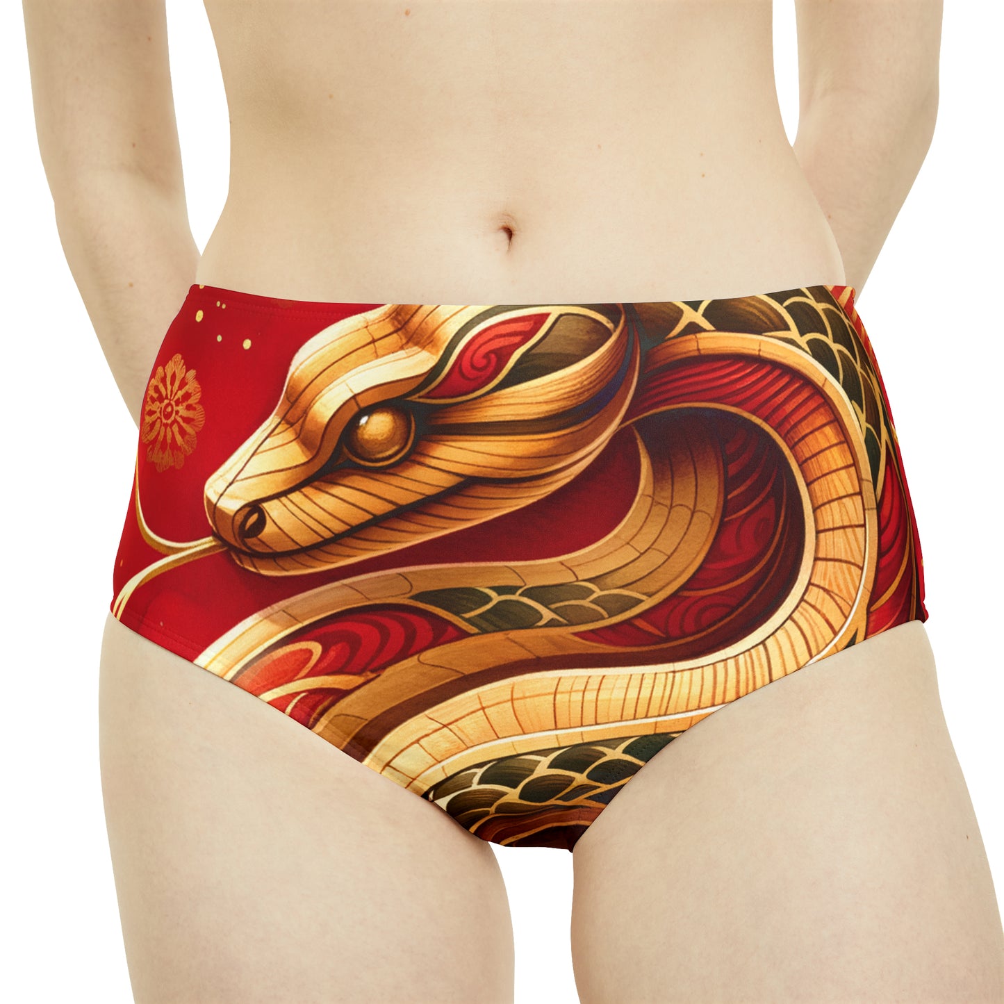 "Crimson Serenity: The Golden Snake" - Bas de bikini taille haute