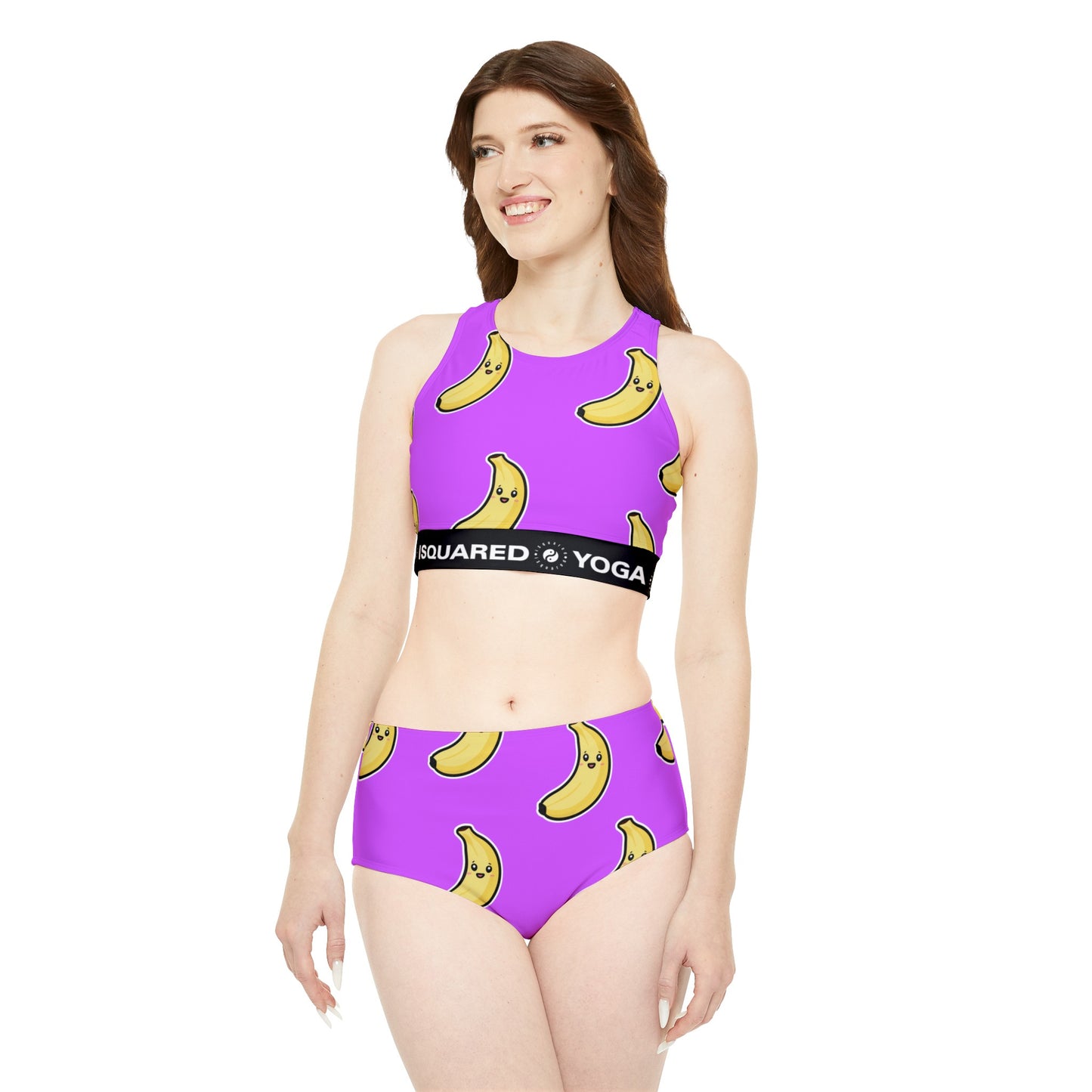 #D65BFF Violet + Banane - Ensemble bikini yoga chaud