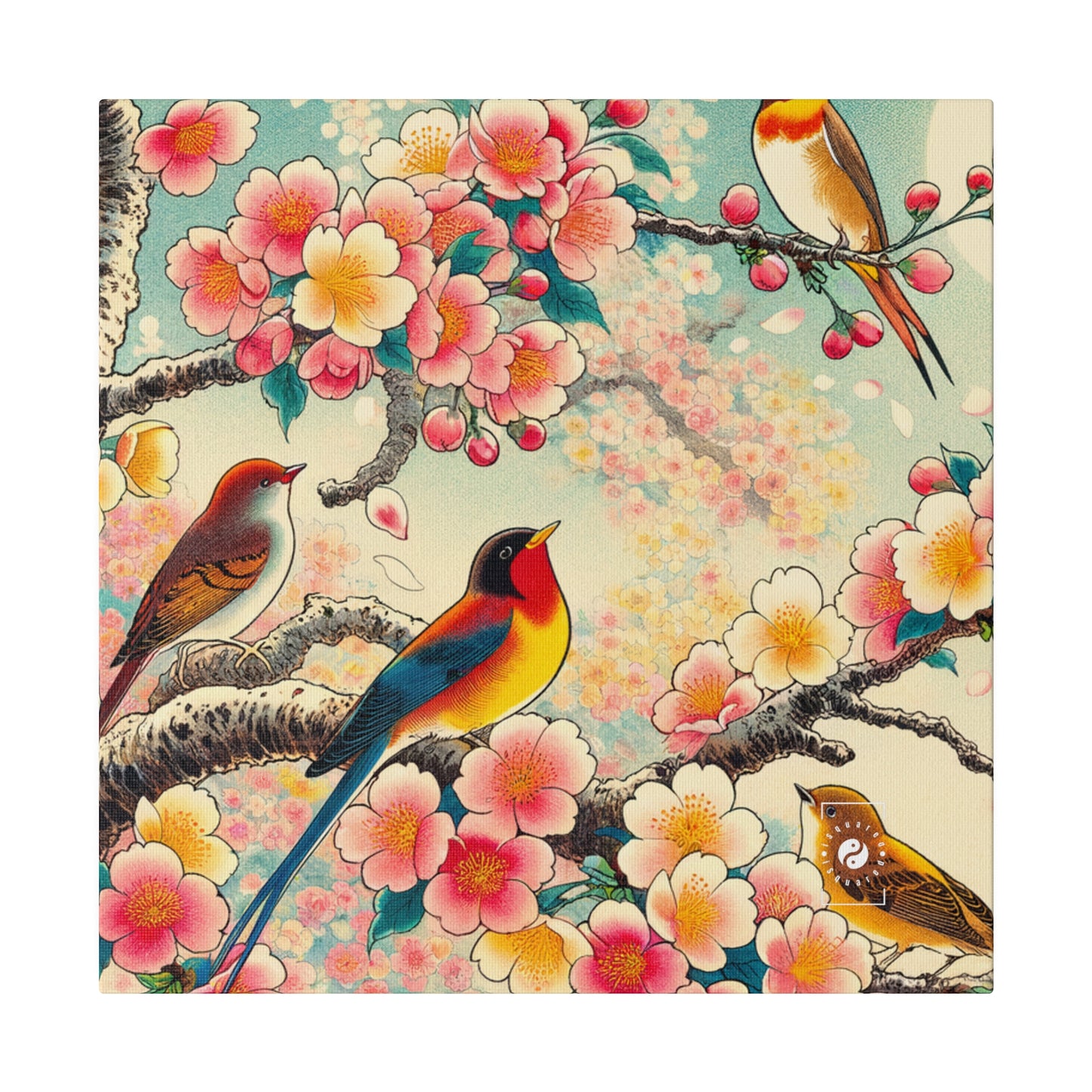 "Verdant Whispers: Sakura Chirping" - Art Print Canvas