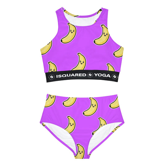 #D65BFF Violet + Banane - Ensemble bikini yoga chaud