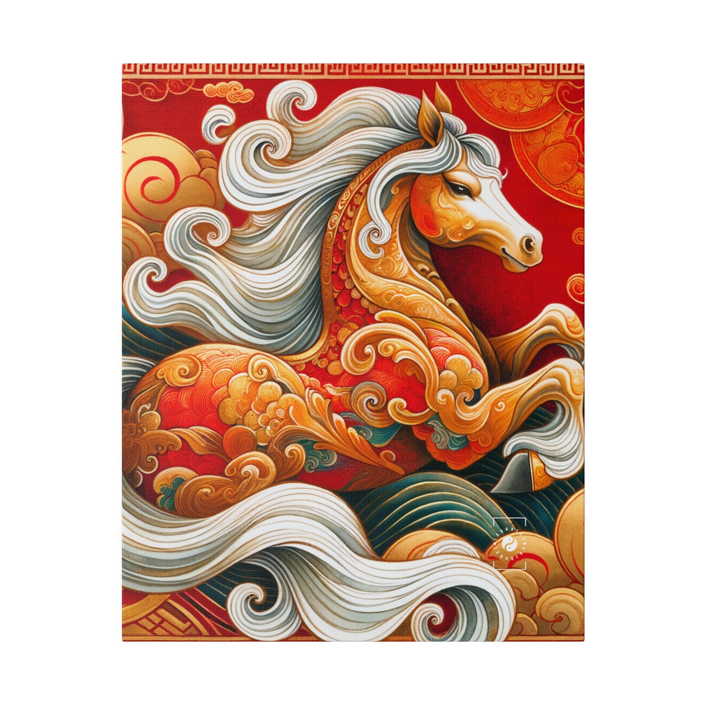 « Gold Gallop on Vermilion Vista: A Lunar New Year's Ode » – Impression sur toile