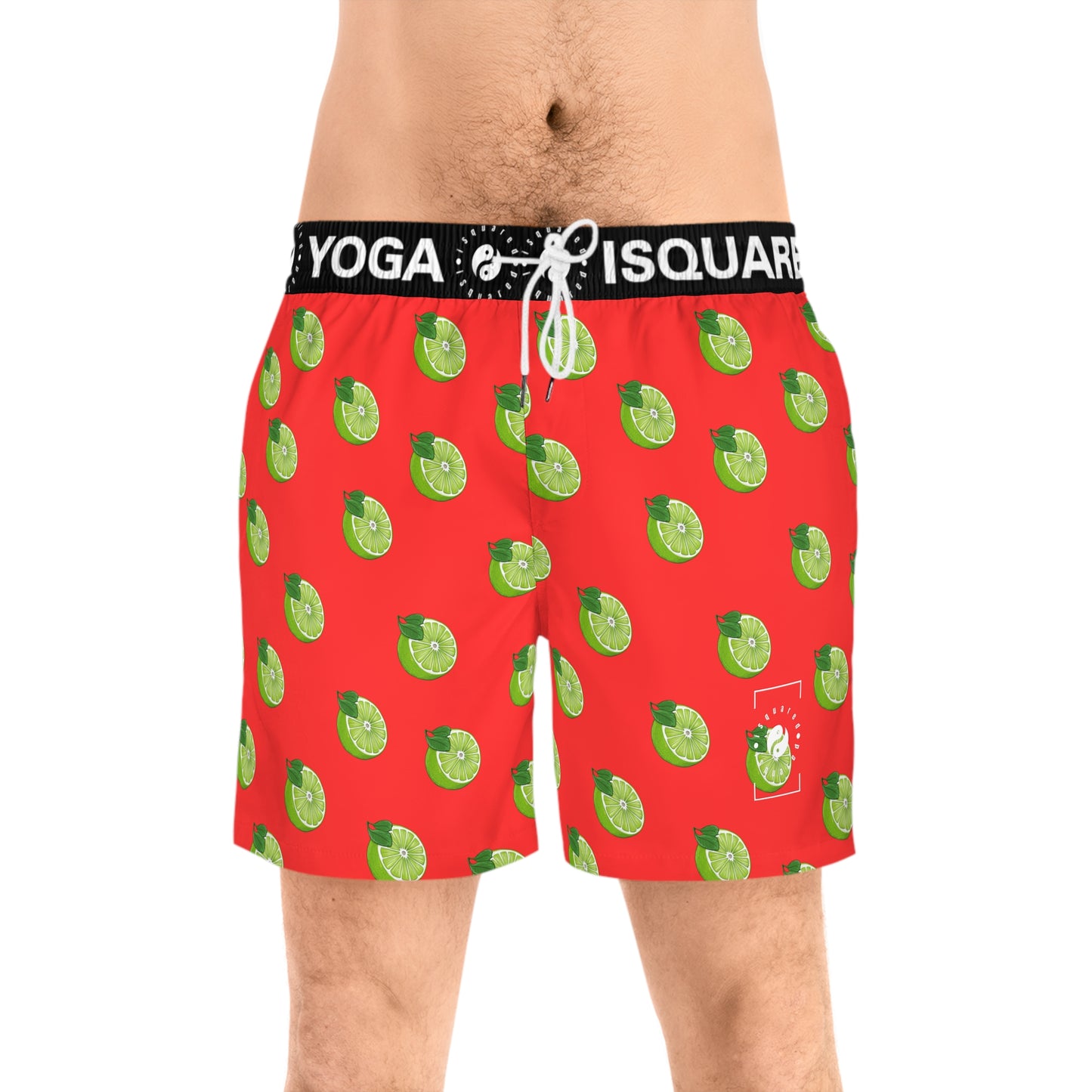 #FF3131 Bright Orange + Lime - Swim Shorts (Mid-Length) for Men