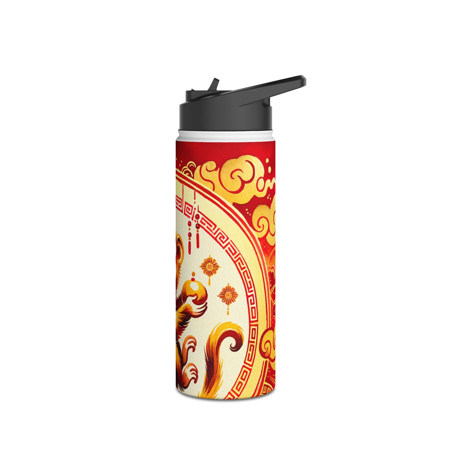 "Golden Simian Serenity in Scarlet Radiance" - Water Bottle