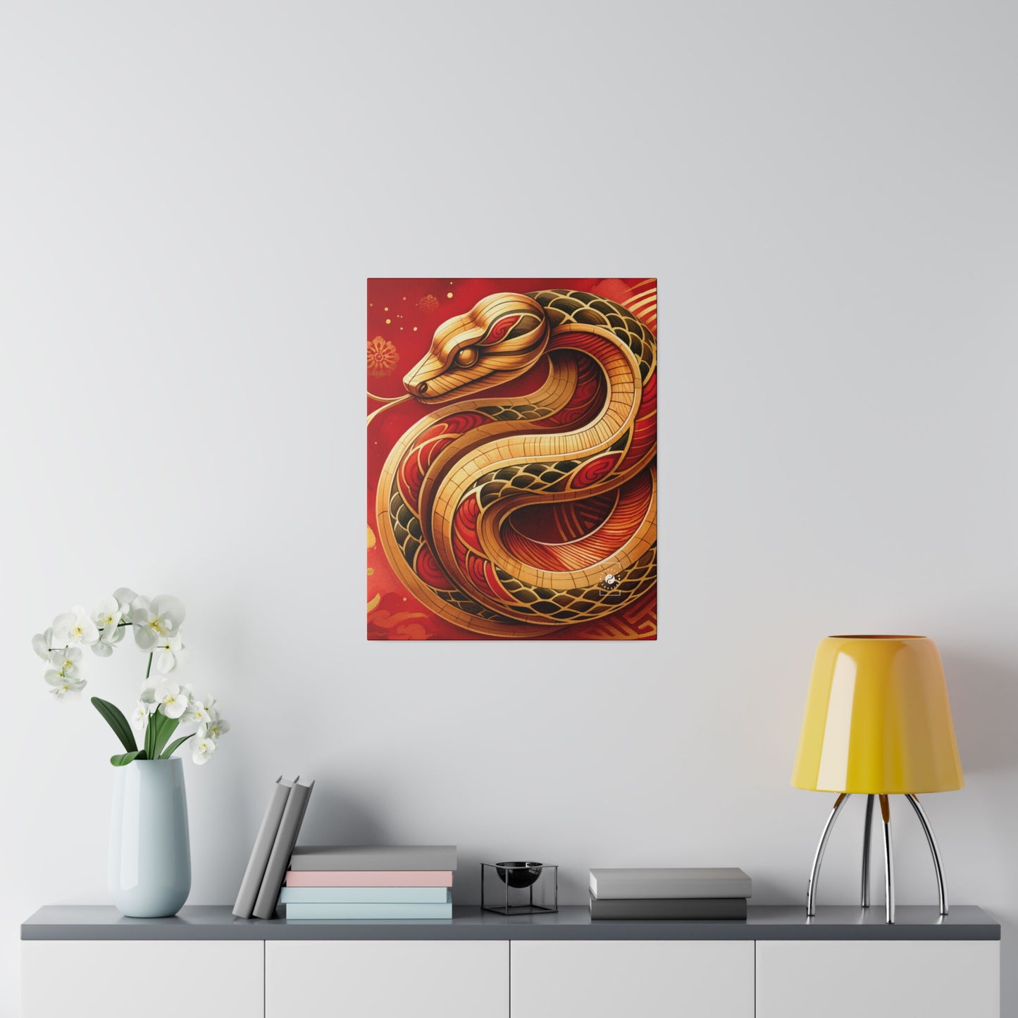 « Crimson Serenity : Le serpent d'or » – Impression sur toile