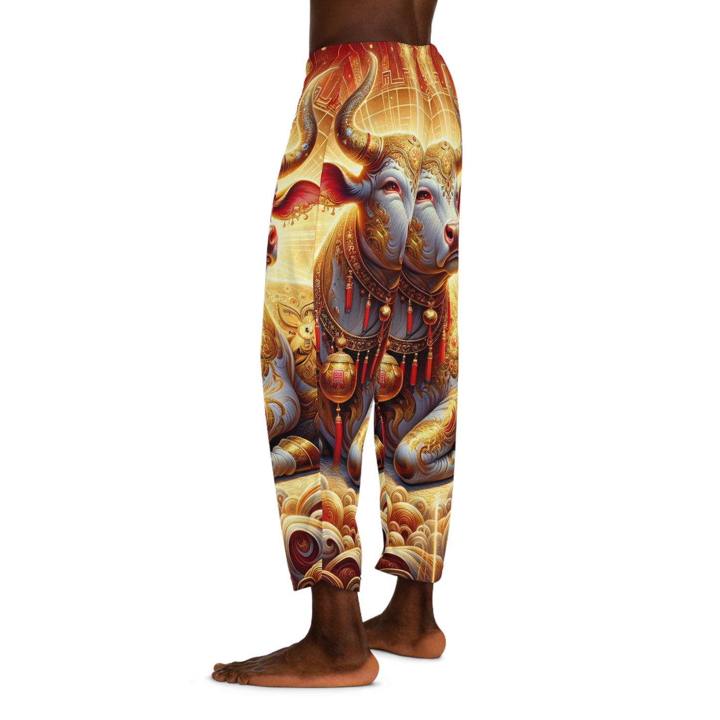 "Golden Euphoria: A Dance of the Divine Bovine" - men's Lounge Pants