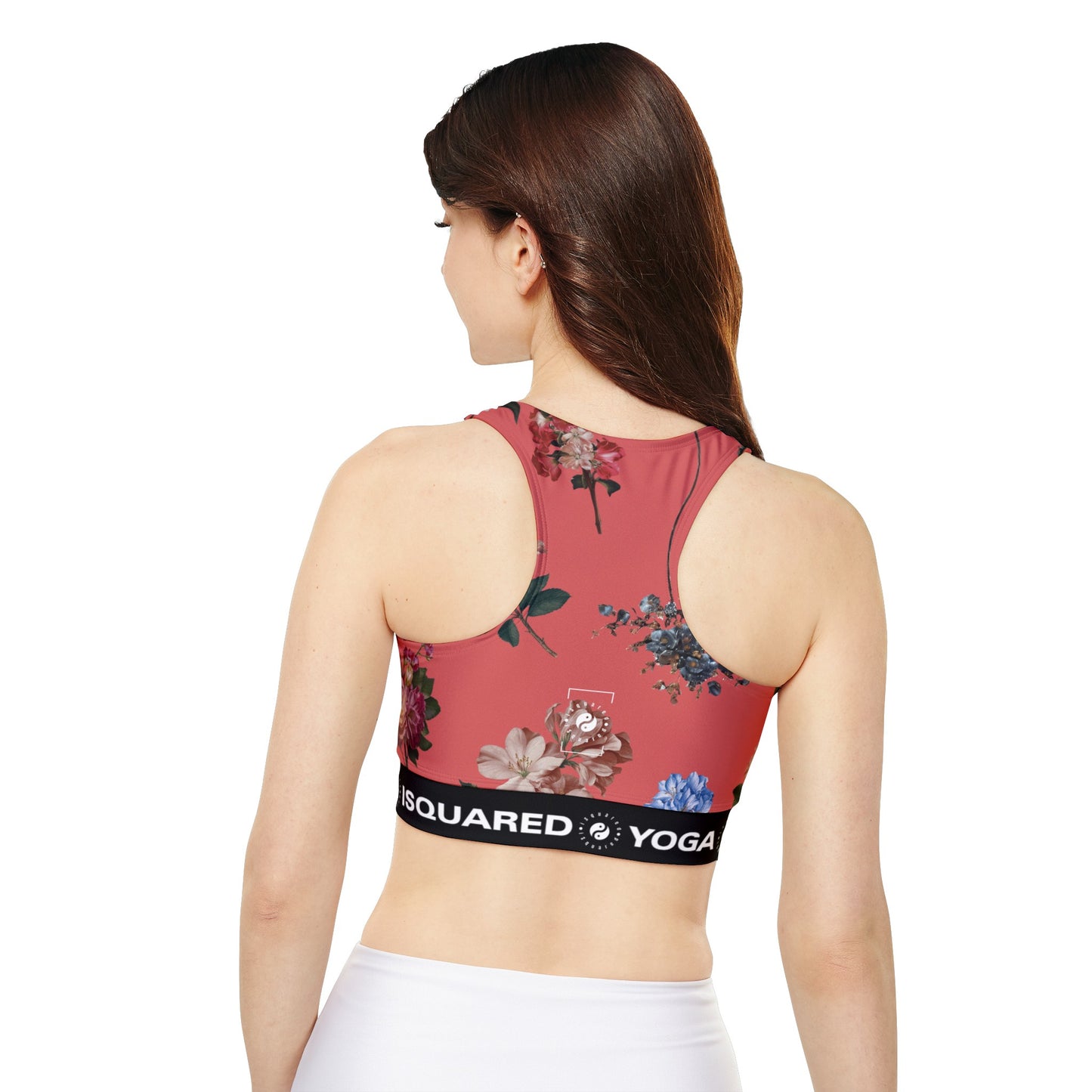 Botanicals on Coral - Lined & Padded Sports Bra