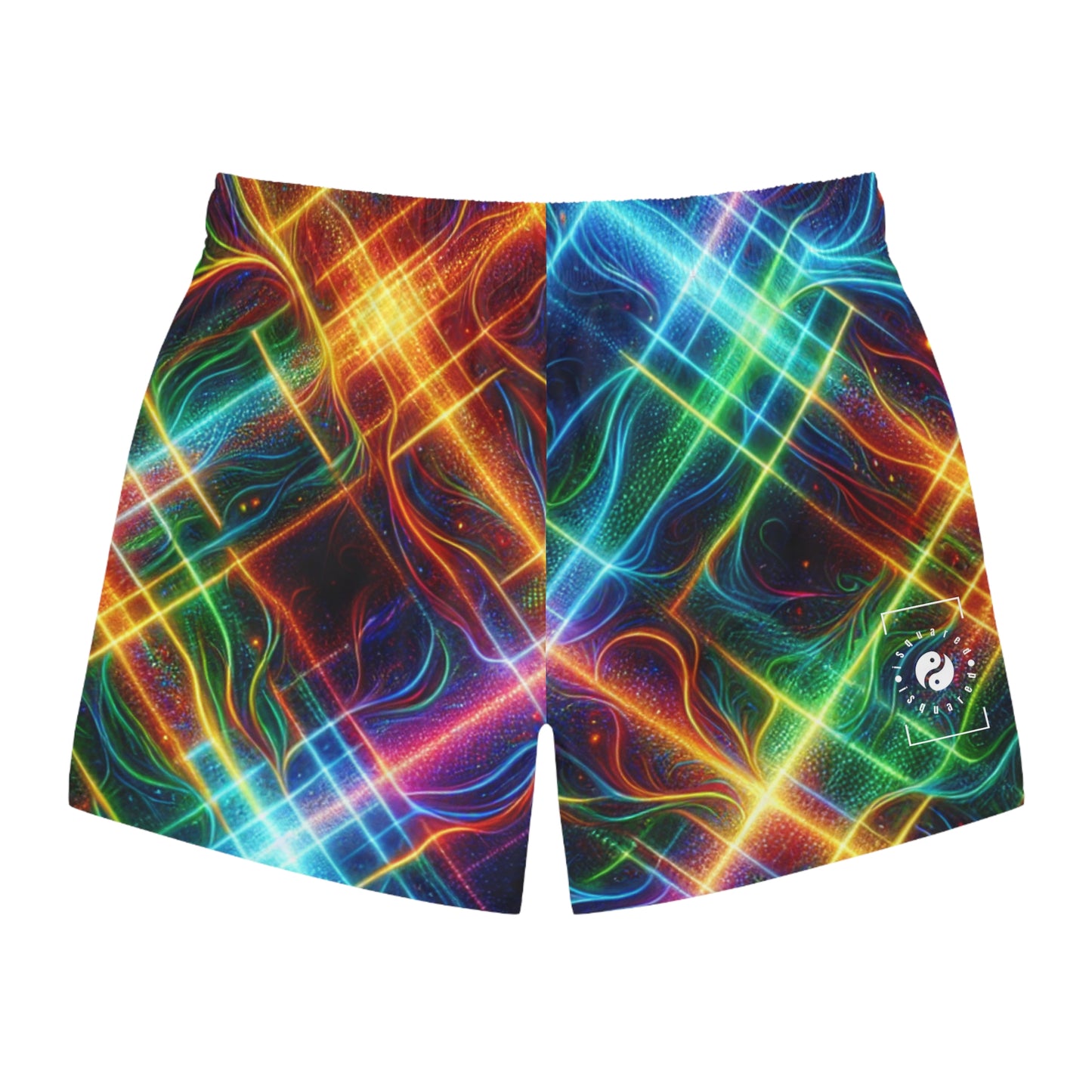 "Neon Plaid Luminosity Matrix" - Swim Trunks for Men