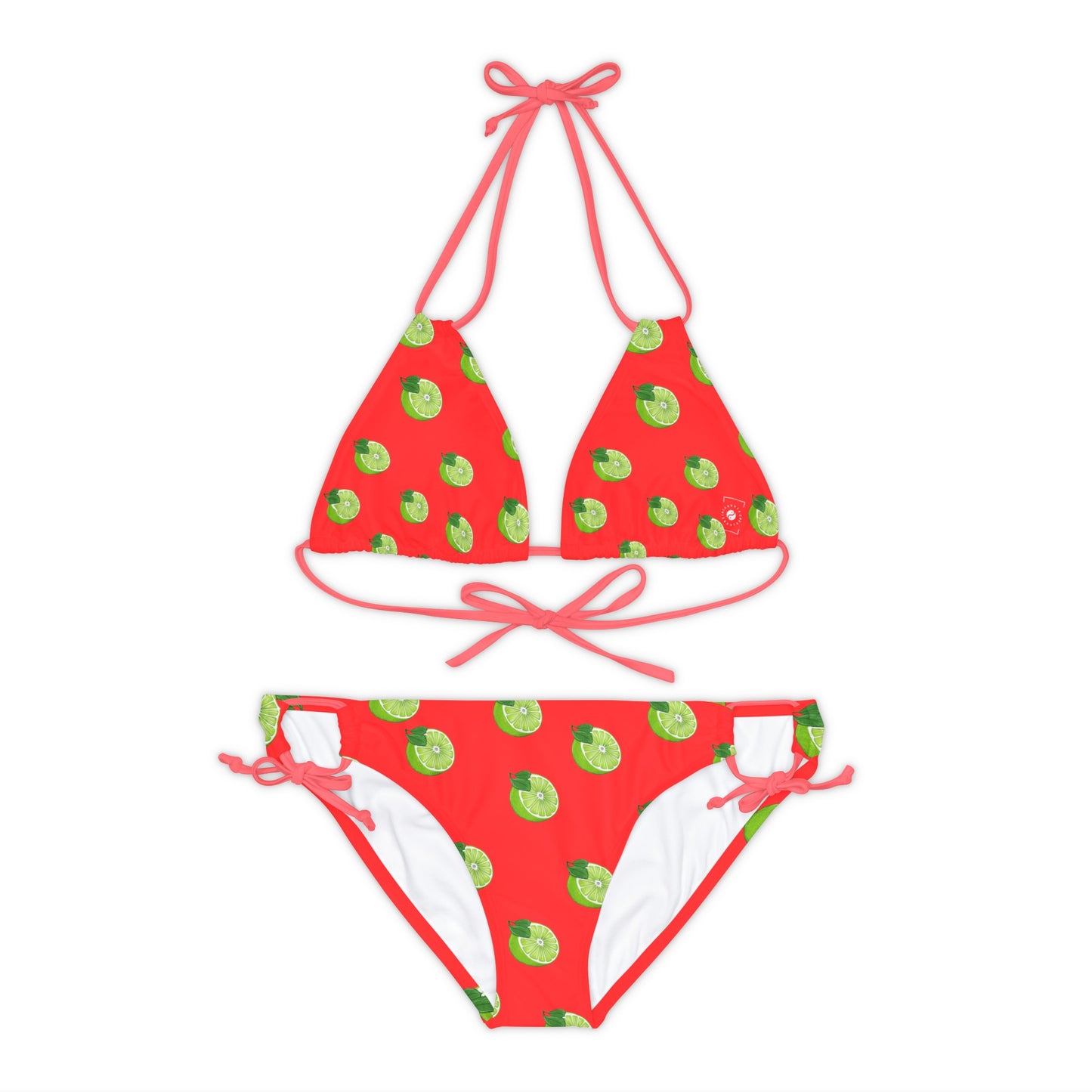 #FF3131 Orange vif + citron vert - Ensemble bikini à lacets