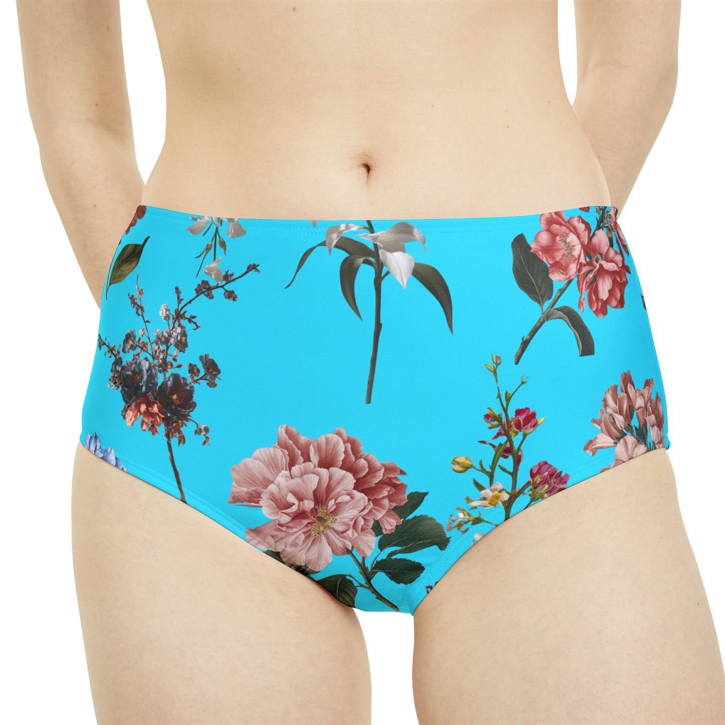 Botanicals on Azure - High Waisted Bikini Bottom