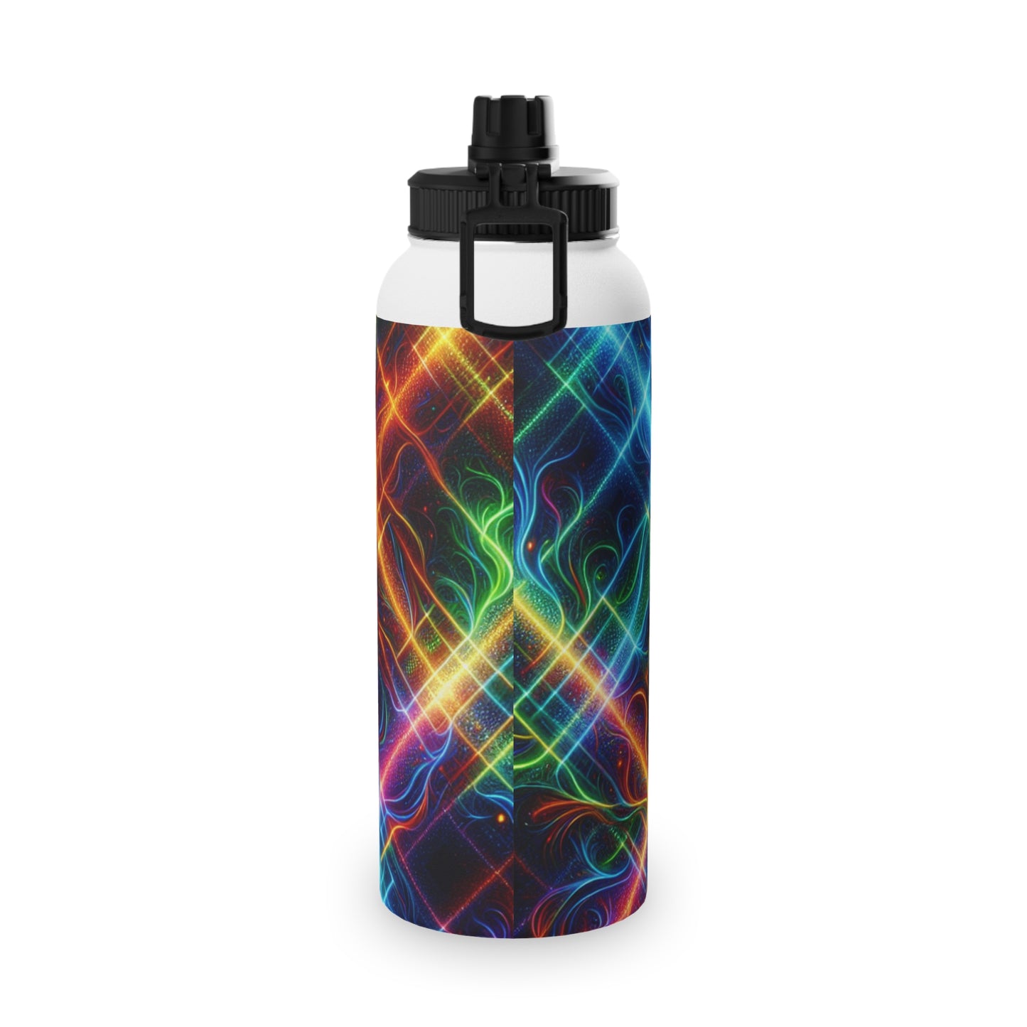 "Neon Plaid Luminosity Matrix" - Sports Water Bottle