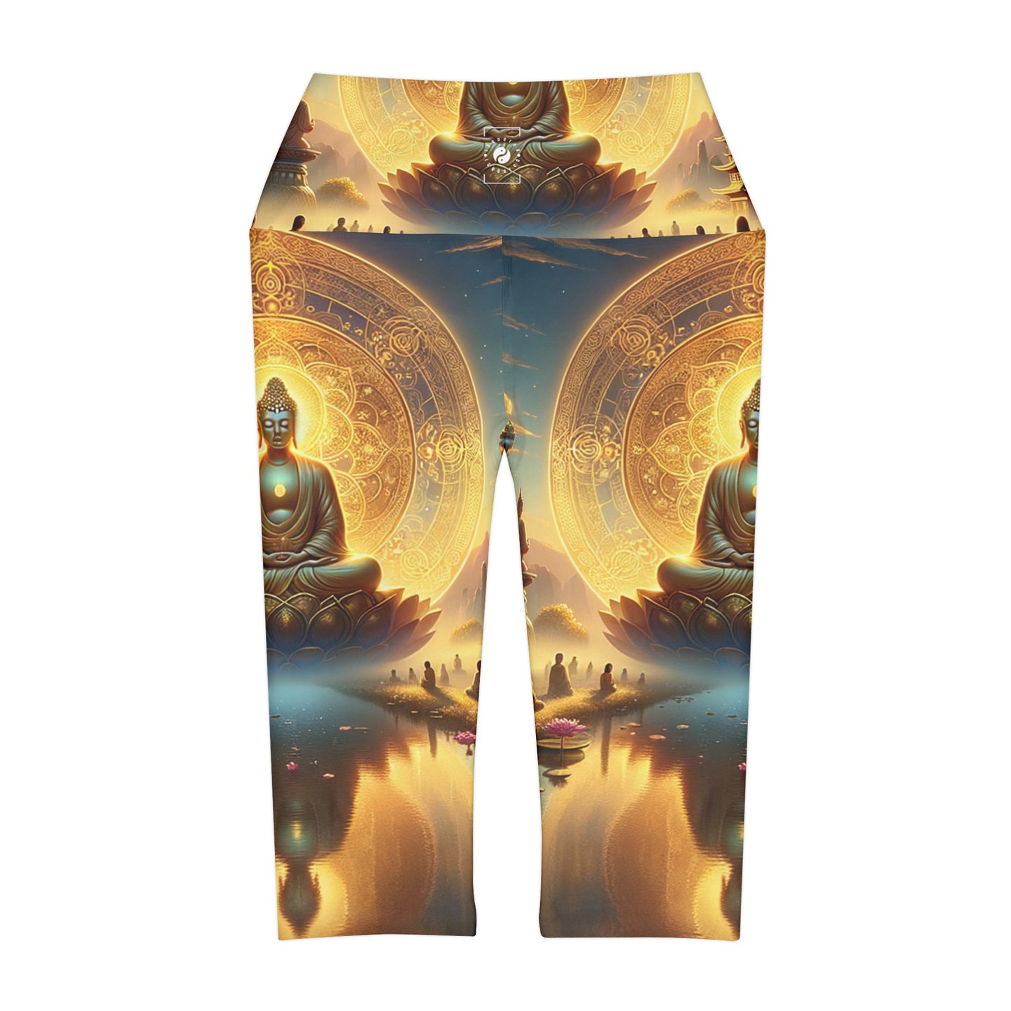 "Serenity in Transience: Illuminations of the Heart Sutra" - High Waisted Capri Leggings