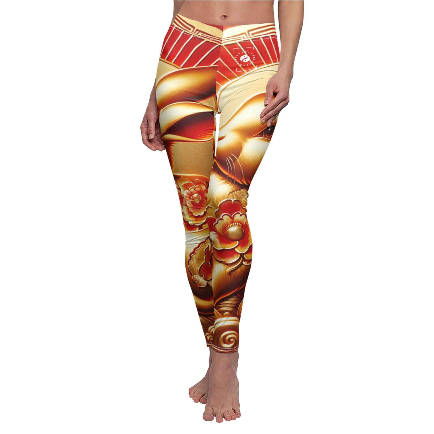 "Golden Blessings: Lunar Rabbit's Resplendence" - Casual Leggings