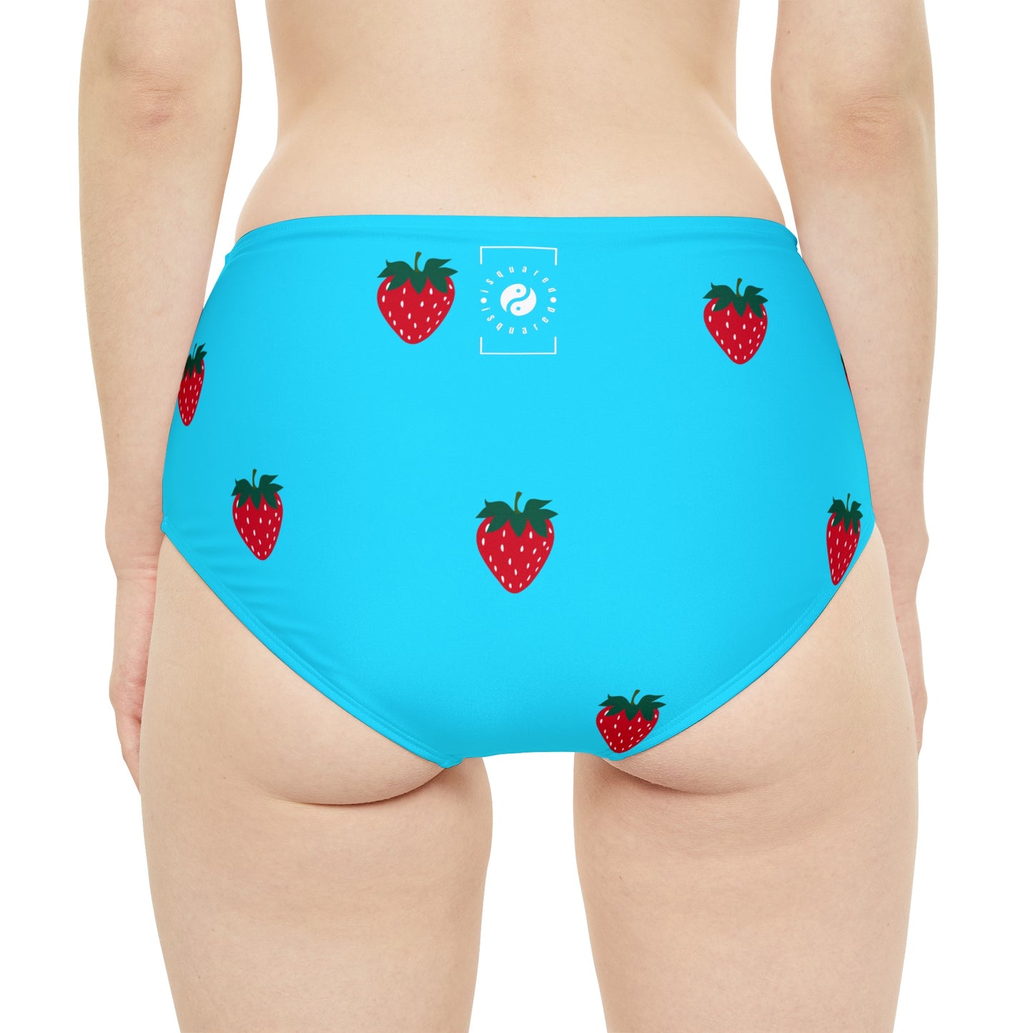 #22DEFF Light Blue + Strawberry - High Waisted Bikini Bottom