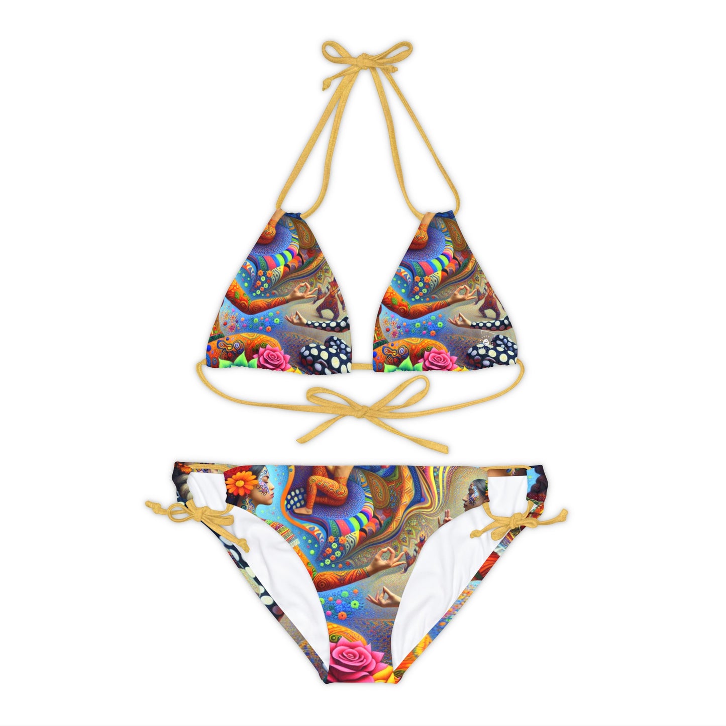 "Kahlo-Kusama Blossom Asanas: A Surreal Yoga Symphony" - Lace-up Bikini Set