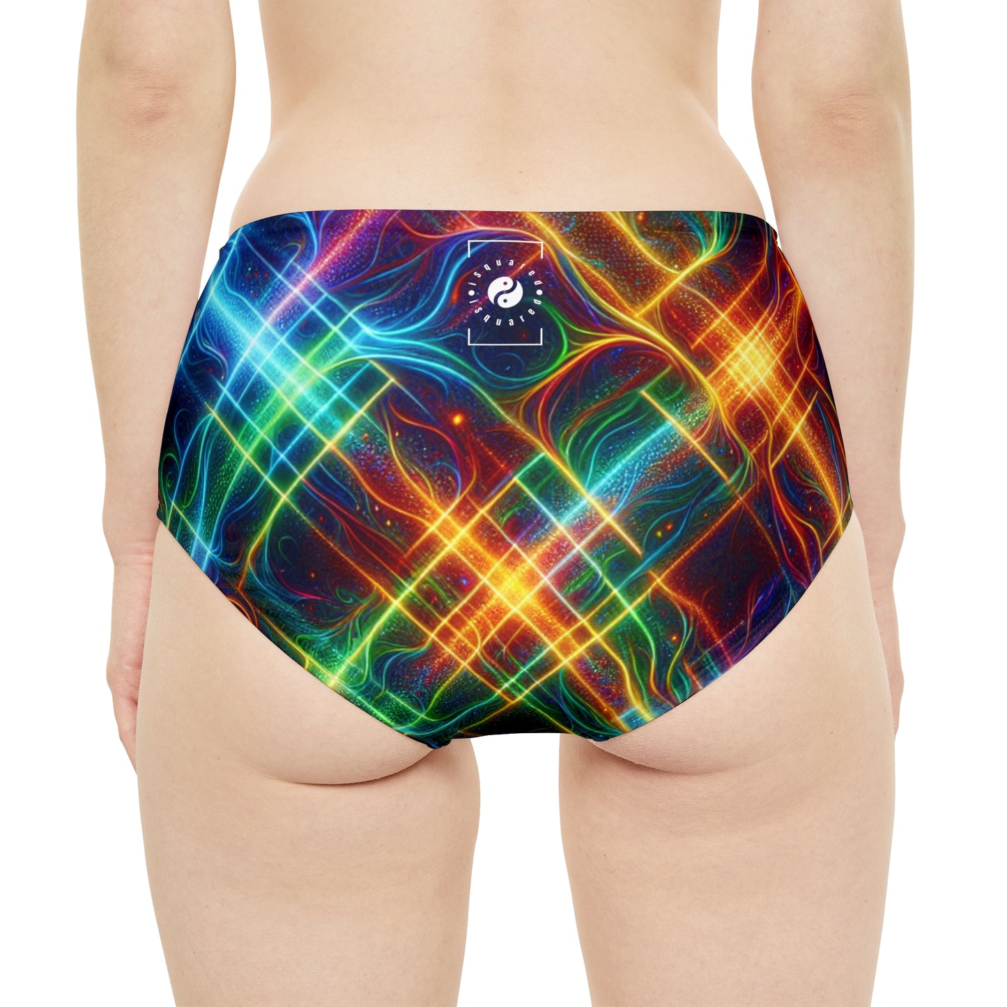 "Neon Plaid Luminosity Matrix" - High Waisted Bikini Bottom