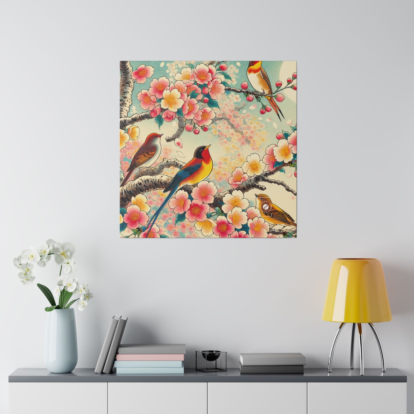 "Verdant Whispers: Sakura Chirping" - Art Print Canvas