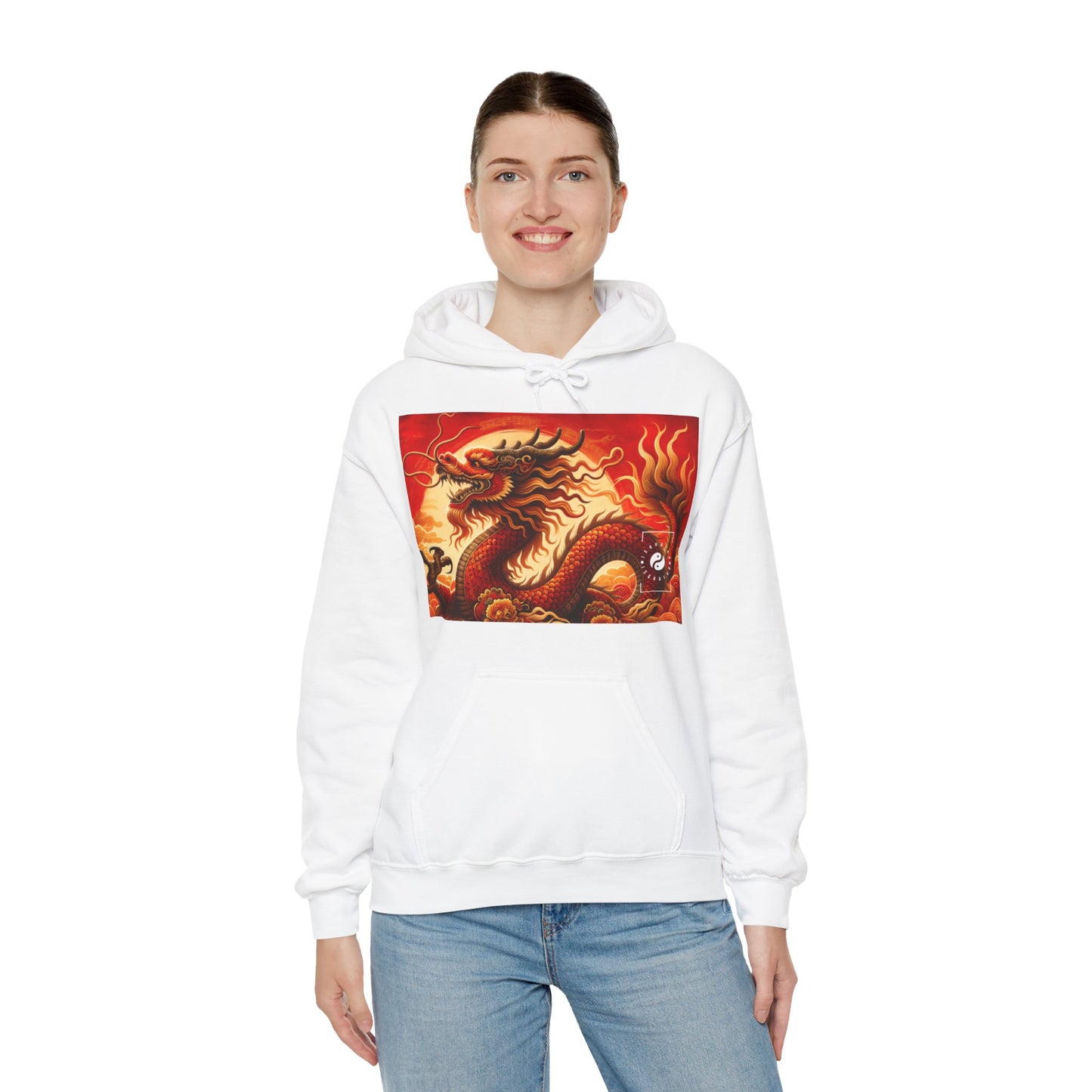 "Golden Dragon Dance in the Crimson Twilight" - Hoodie