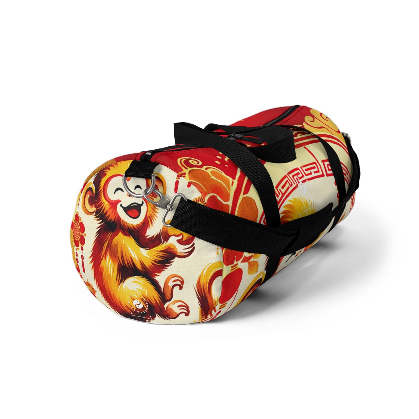 "Golden Simian Serenity in Scarlet Radiance" - Duffle Bag