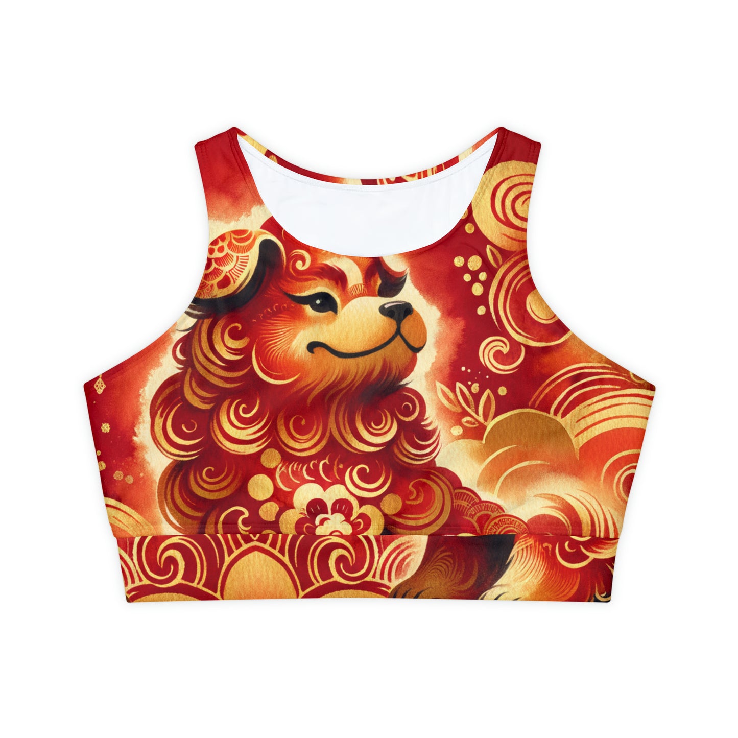 "Golden Canine Emissary on Crimson Tide: A Chinese New Year Odyssey" - Soutien-gorge de sport doublé et rembourré