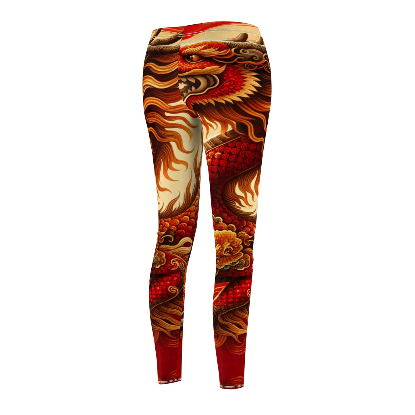 "Golden Dragon Dance in the Crimson Twilight" - Casual Leggings