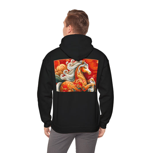 "Gold Gallop on Vermilion Vista: A Lunar New Year’s Ode" - Hoodie