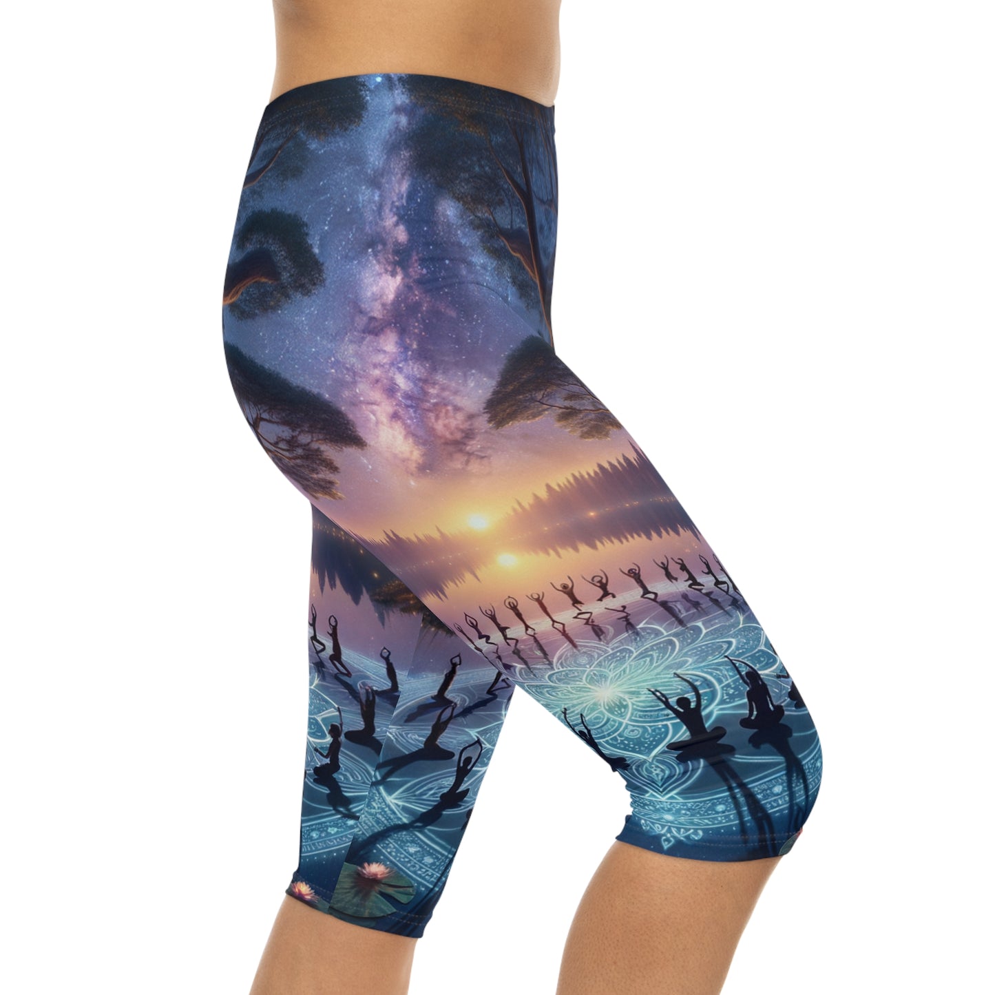 "Celestial Serenity: Mandala's Reflection" - Capri Shorts