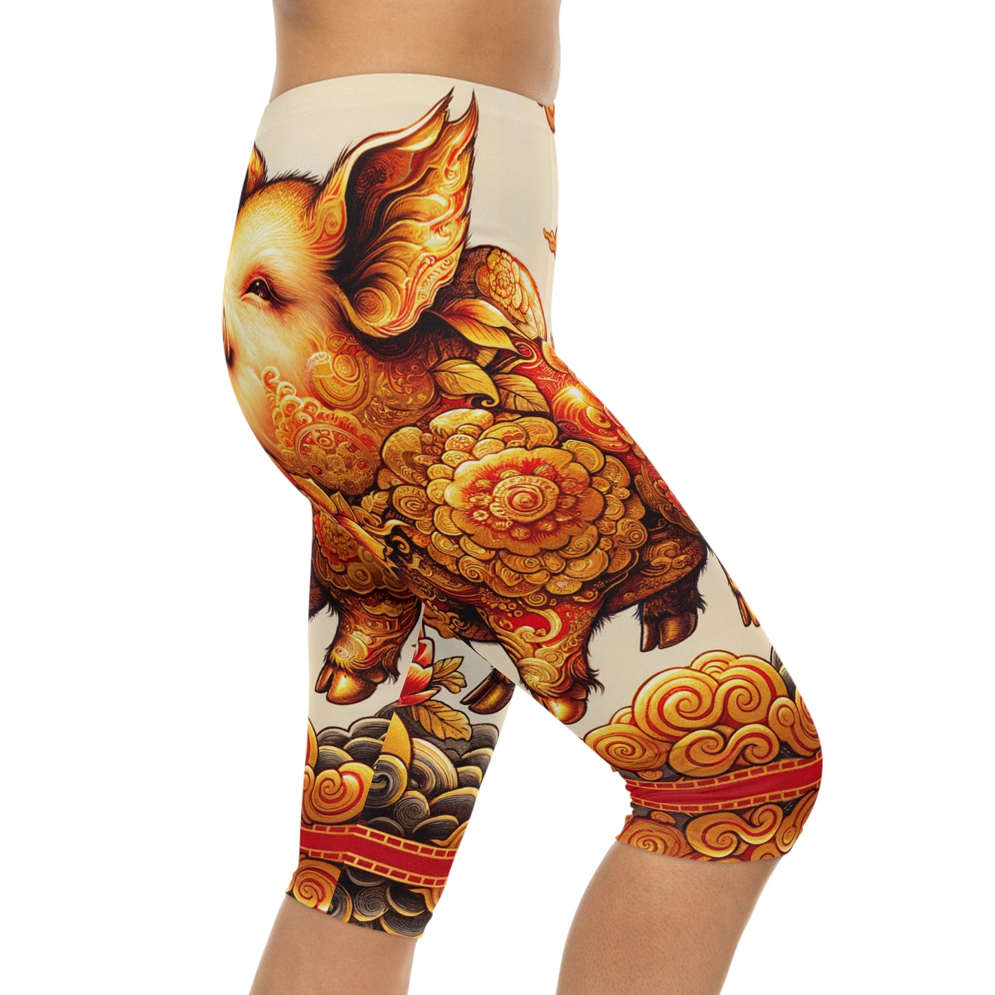 "Golden Prosperity: The Divine Boar Celebration" - Capri Shorts