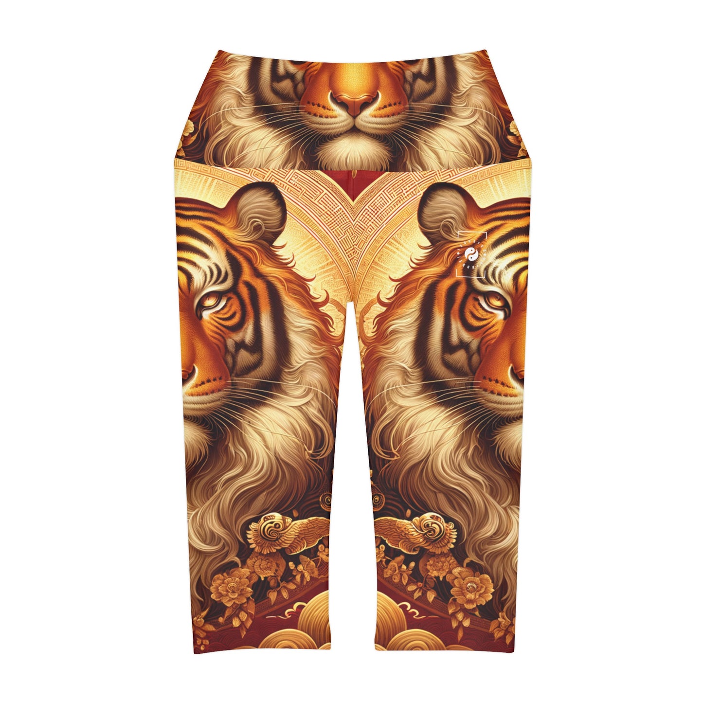 "Majesté dorée : Ascension du Tigre Lunaire" - Legging Capri Taille Haute