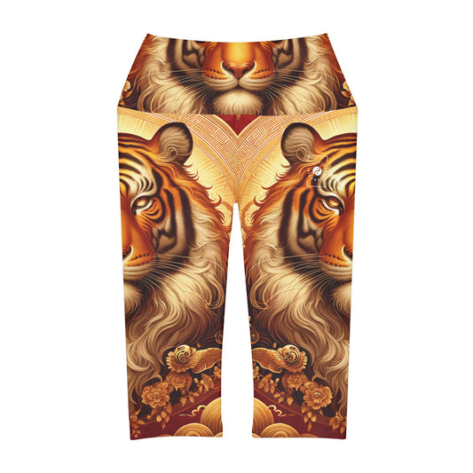 "Majesté dorée : Ascension du Tigre Lunaire" - Legging Capri Taille Haute