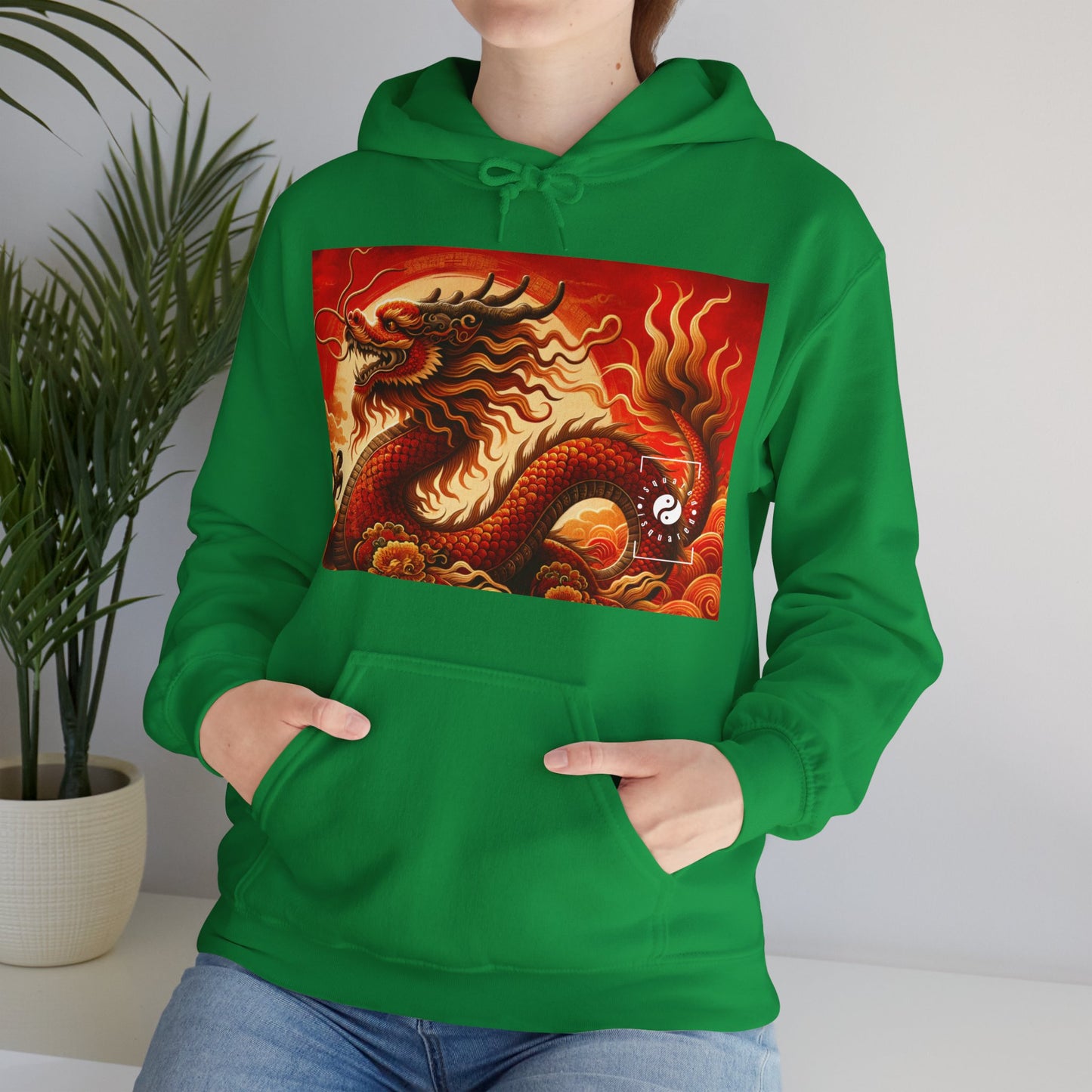 "Golden Dragon Dance in the Crimson Twilight" - Hoodie