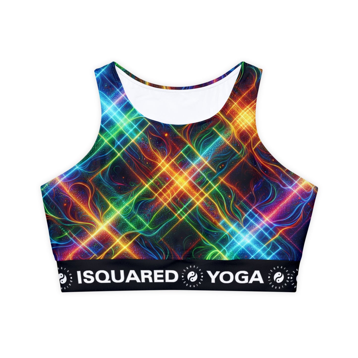 "Neon Plaid Luminosity Matrix" - Lined & Padded Sports Bra