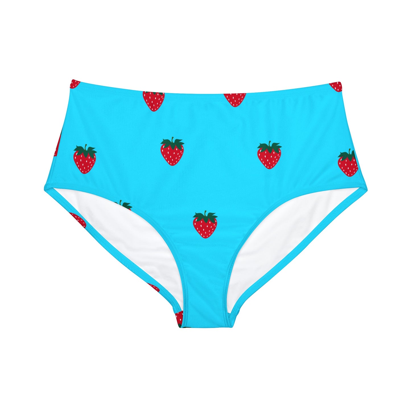 #22DEFF Light Blue + Strawberry - High Waisted Bikini Bottom