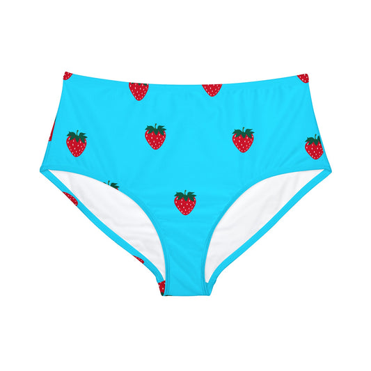 #22DEFF Bleu clair + Fraise - Bas de bikini taille haute