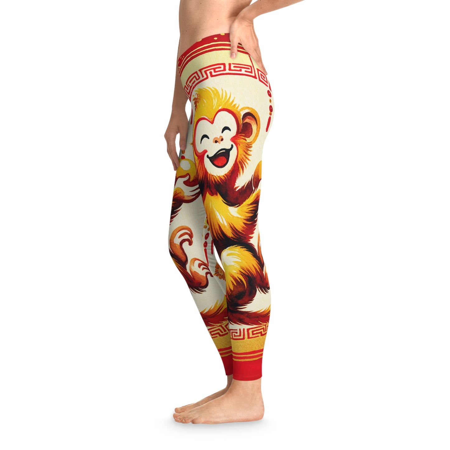 "Golden Simian Serenity in Scarlet Radiance" - Unisex Tights