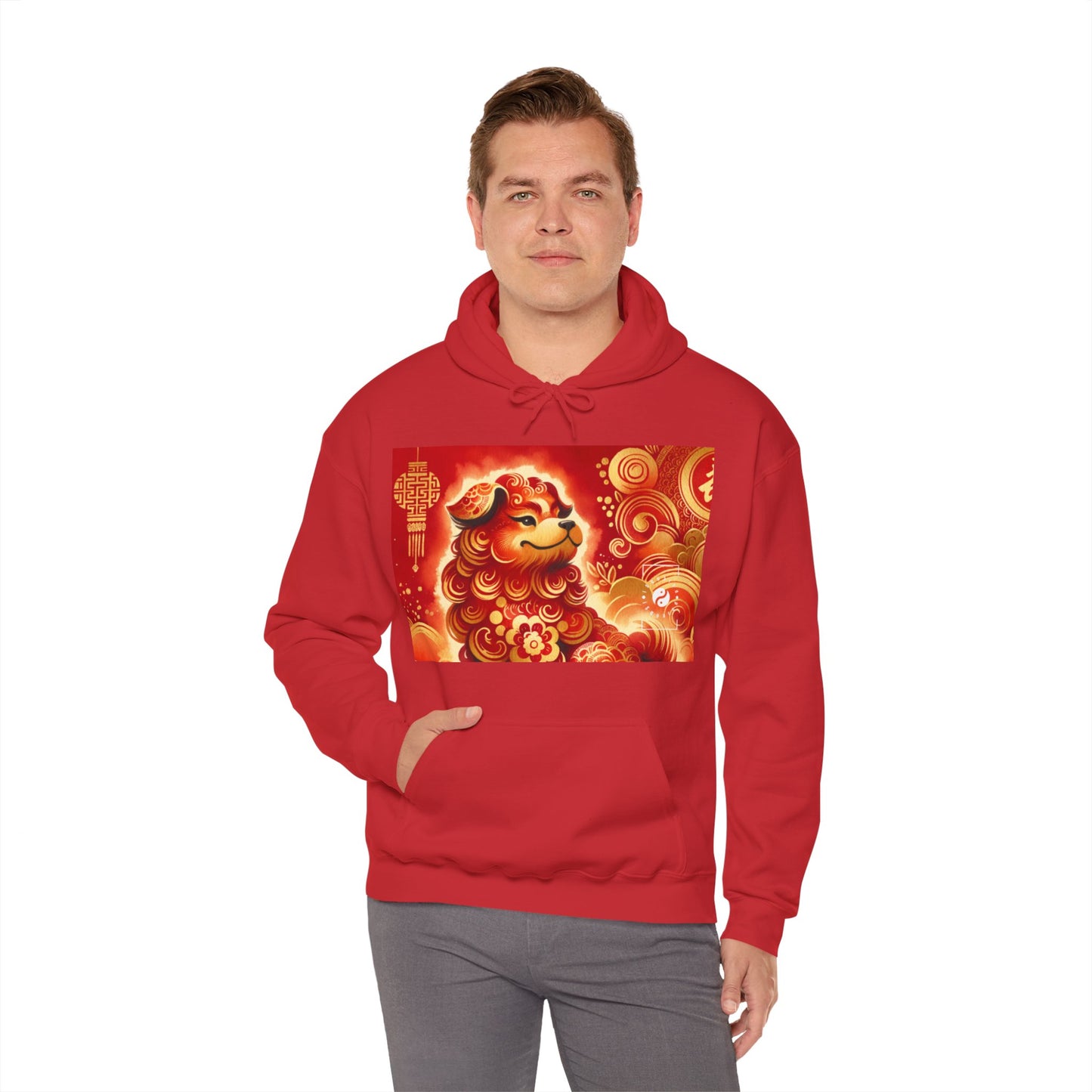 "Golden Canine Emissary on Crimson Tide: A Chinese New Year Odyssey" - Hoodie