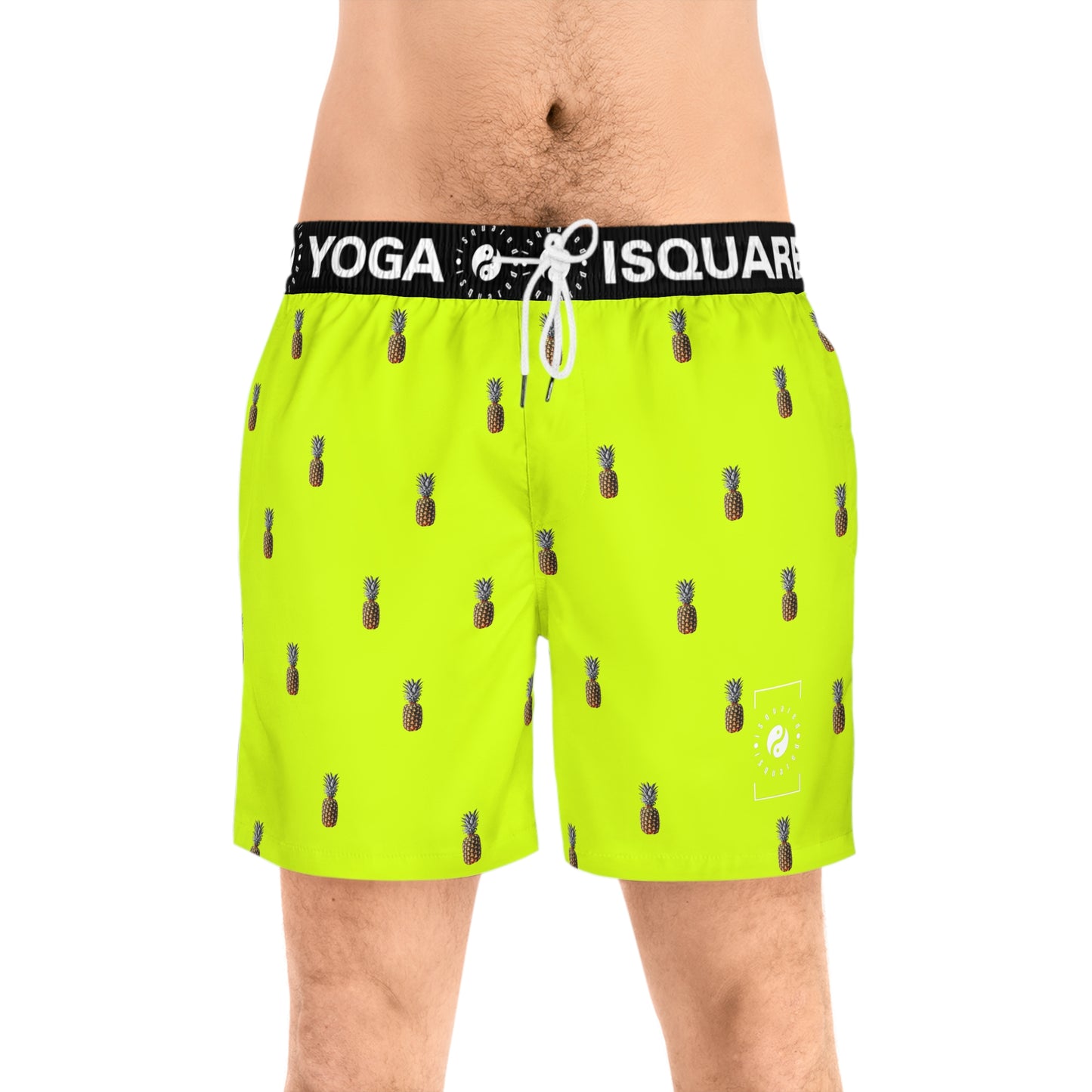 #D7FF11 Sharp Yellow + Pineapple - Swim Shorts (Mid-Length) for Men