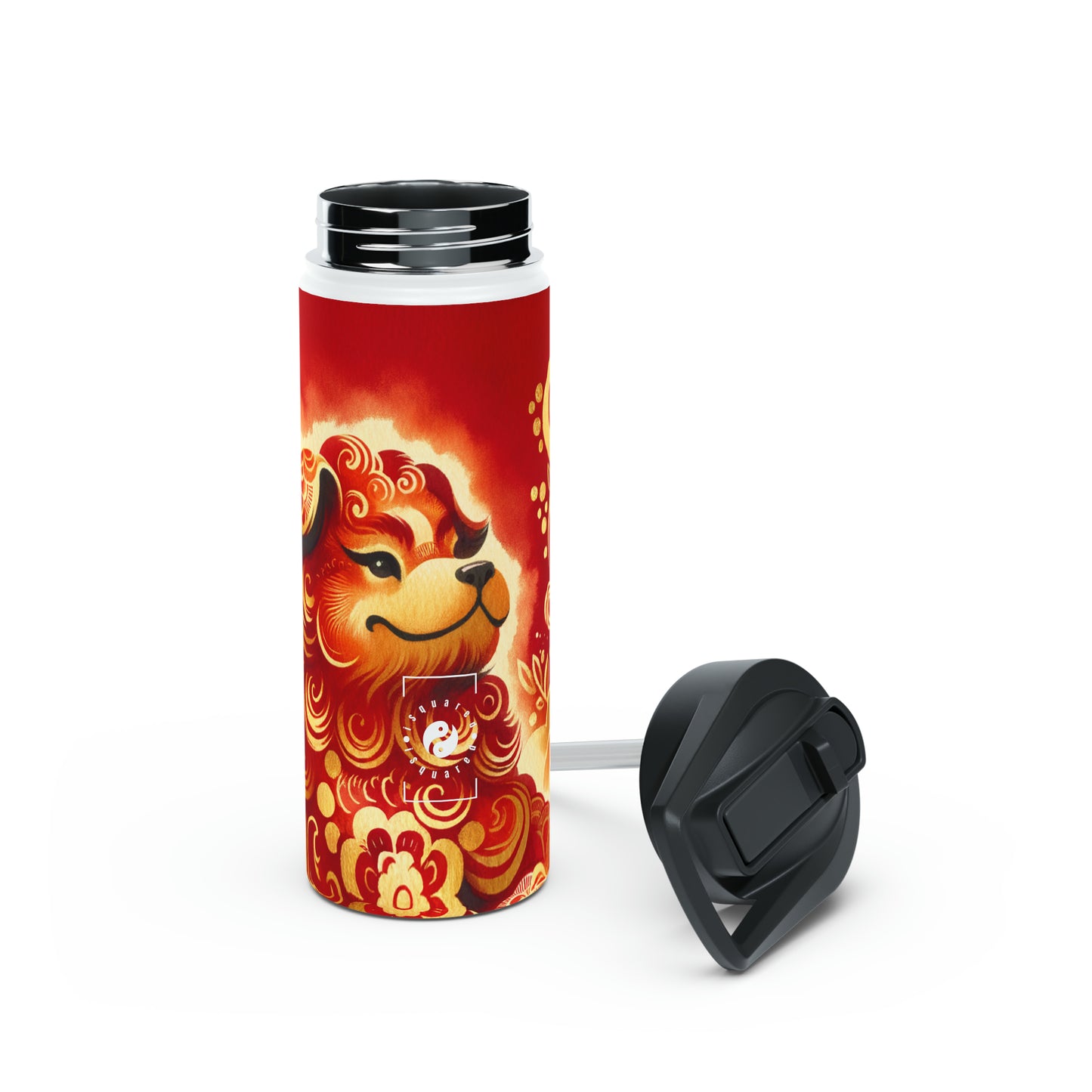 "Golden Canine Emissary on Crimson Tide: A Chinese New Year Odyssey" - Water Bottle