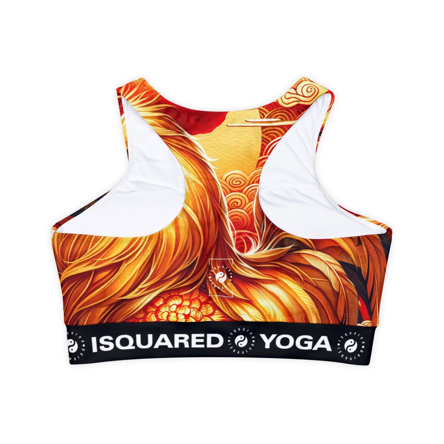 "Crimson Dawn: The Golden Rooster's Rebirth" - Lined & Padded Sports Bra