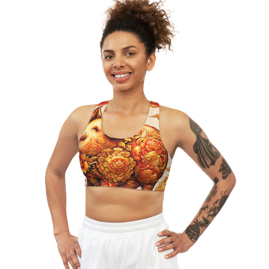 "Golden Prosperity: The Divine Boar Celebration" - Seamless Sports Bra