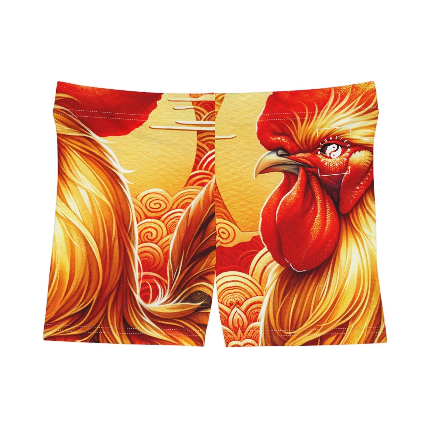 "Crimson Dawn: The Golden Rooster's Rebirth" - Mini Hot Yoga Short