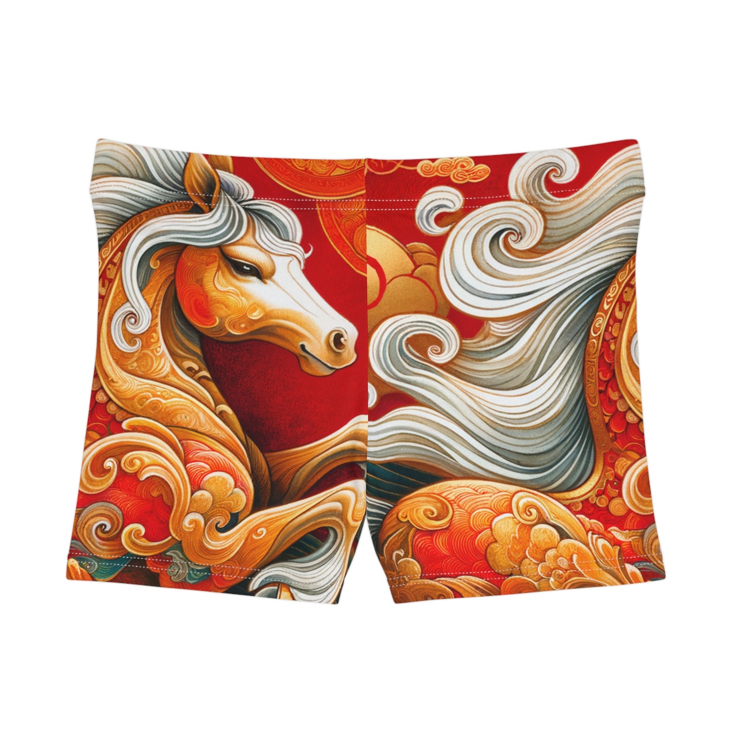 "Gold Gallop on Vermilion Vista: A Lunar New Year’s Ode" - Mini Hot Yoga Short