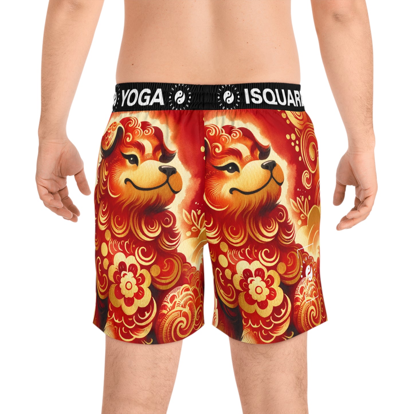 "Golden Canine Emissary on Crimson Tide: A Chinese New Year Odyssey" - Swim Shorts (Mid-Length) for Men